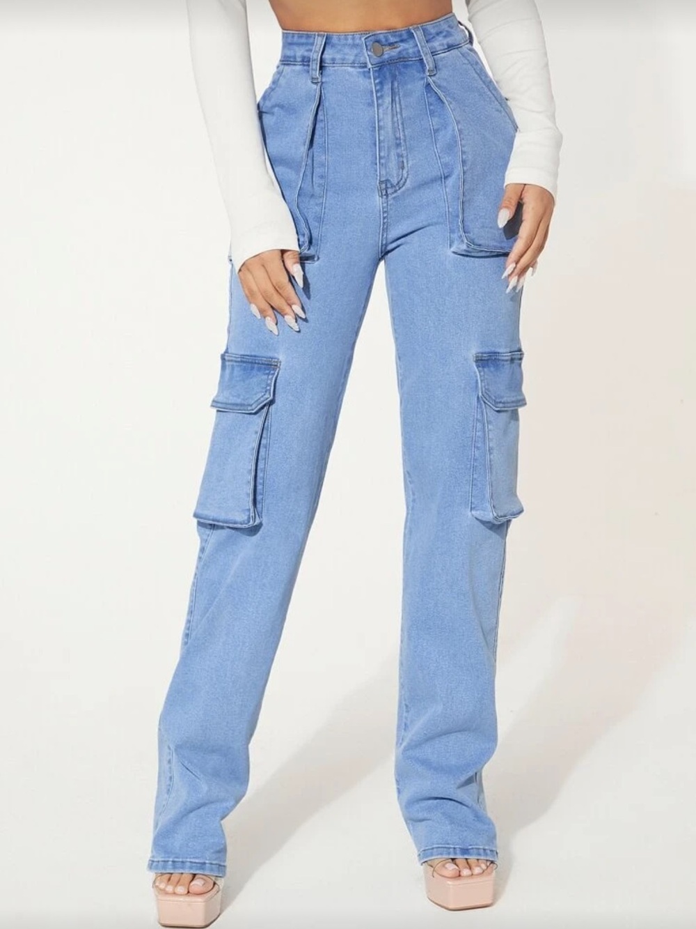 SHEIN Light Blue Boyfriend Cargo Jeans